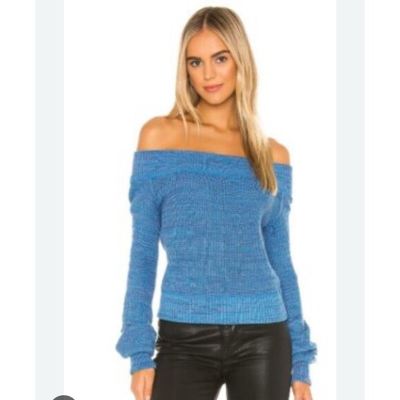 Free People Sugar Rush Off The Shoulder Sweater Women’s M Blue Slouchy Cropped - Picture 1 of 9